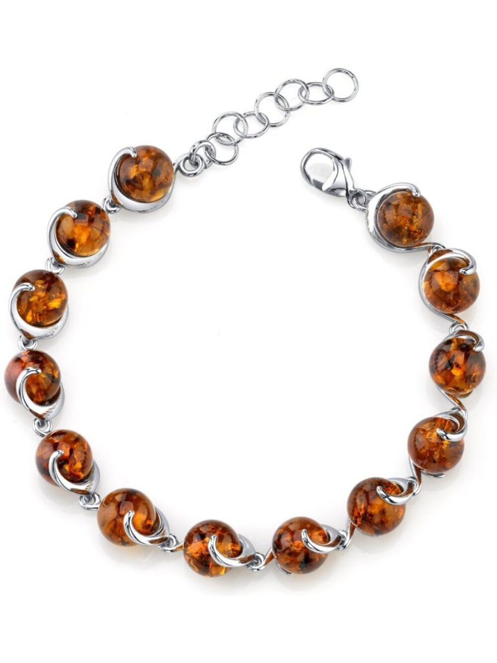 Natural Baltic Amber Bracelet for Women - 925 Sterling Silver, Cognac Color, 7.5